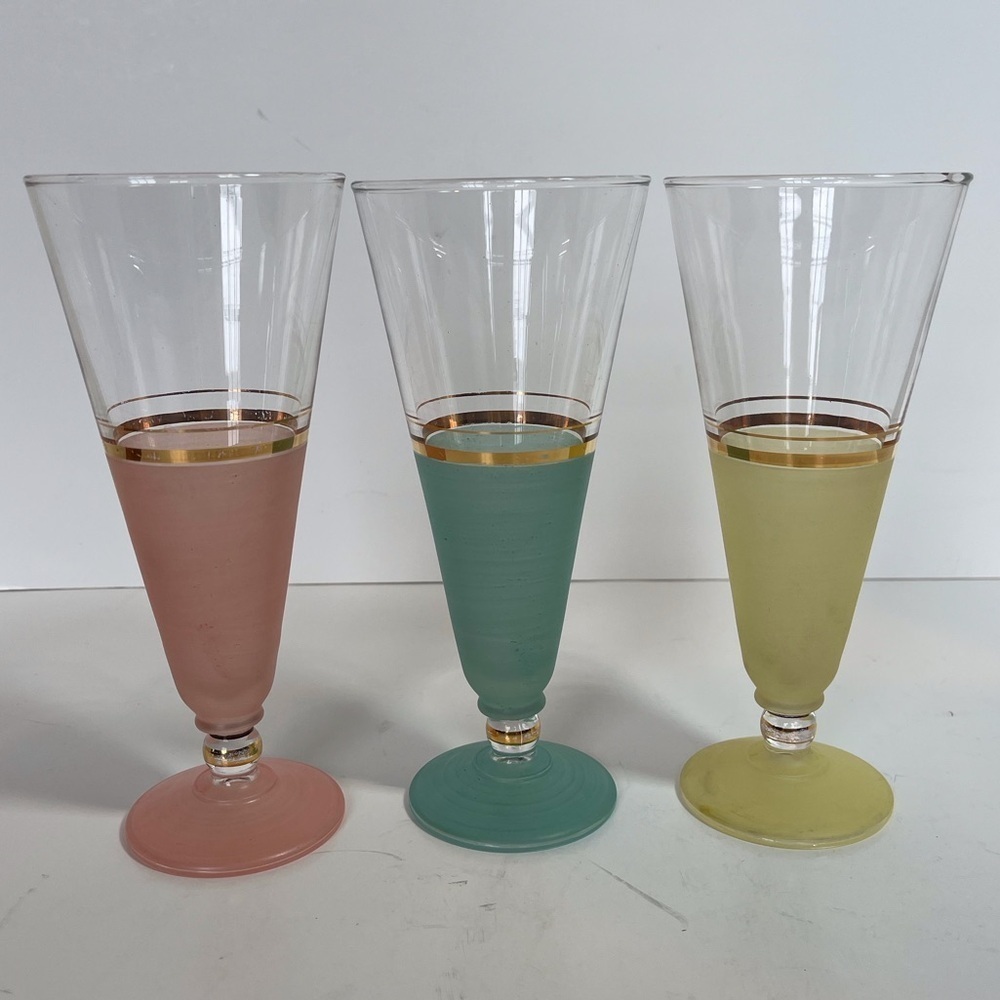 Set of Three Mid-Century Frosted Pilsner Glasses